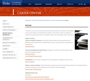 Resume Development Tips Duke University